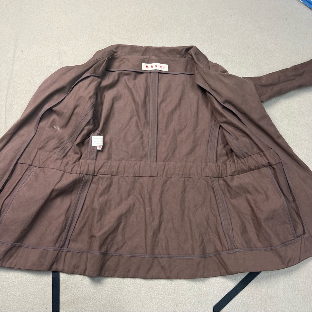 Marni jacket Womens 40 Size 4 Brown Tie Front Blazer Cotton Metallic Italy - Picture 6 of 10